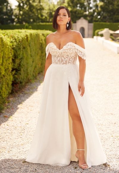 A-line Wedding Dress With Lace Bodice And Detachable Off The Shoulder Sleeves by Paloma Blanca