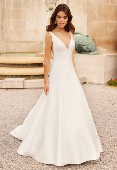 Sleeveless A-line Wedding Dress With V-neckline And Bow At Back by Paloma Blanca