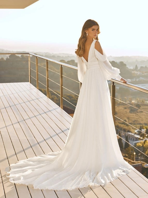 Flared Wedding Dress With V-neck And Long Sleeves by Pronovias - Image 2