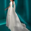 Short Sleeve V-neckline A-line Silk Wedding Dress by Pronovias - Image 2