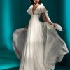 Short Sleeve V-neckline A-line Silk Wedding Dress by Pronovias - Image 1