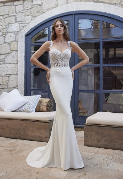 Fit And Flare Wedding Dress With Lace Bodice And Crepe Skirt by Randy Fenoli