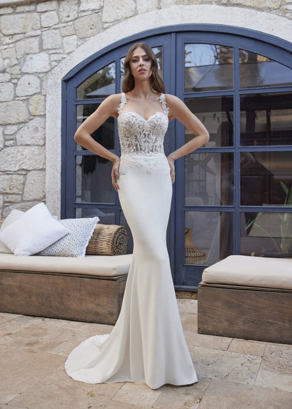 Fit And Flare Wedding Dress With Lace Bodice And Crepe Skirt by Randy Fenoli - Image 1