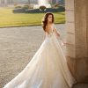 Lace And Glitter Ball Gown Wedding Dress With Straight Neckline And Detachable Long Sleeves by Randy Fenoli - Image 2