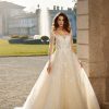 Lace And Glitter Ball Gown Wedding Dress With Straight Neckline And Detachable Long Sleeves by Randy Fenoli - Image 1
