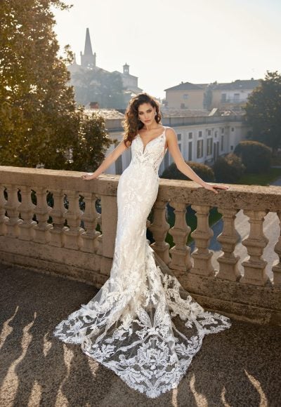 Lace Fit And Flare Wedding Dress With Open Back by Randy Fenoli