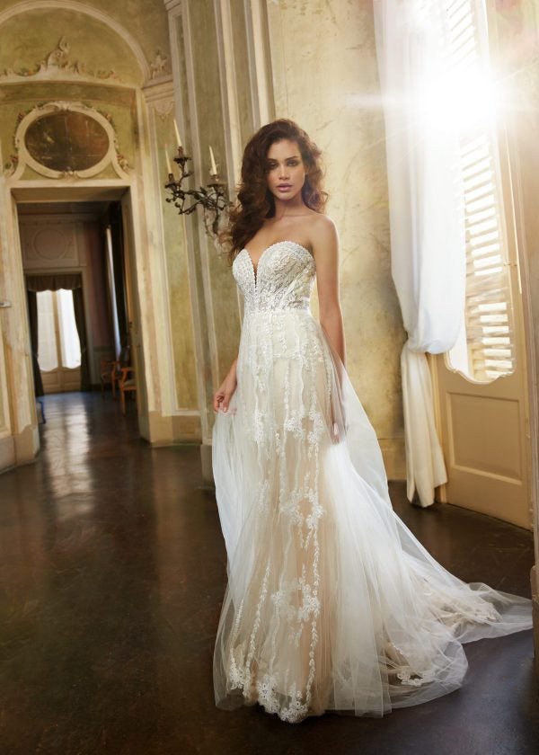 Strapless A-line Wedding Dress With Beaded Lace Bodice by Randy Fenoli - Image 1