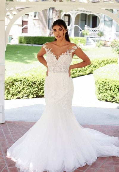 Lace Fit And Flare Wedding Dress With Cap Sleeves And Open Back by Stella York