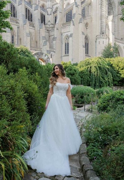 Off The Shoulder Ballgown Wedding Dress With Sparkle Tulle by Stella York