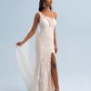 One Shoulder Sheath Wedding Dress With Leaf Embroidery by Disney Fairy Tale Weddings Collection - Image 1