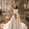 Long Sleeve A-line Wedidng Dress With Leaf Embroidery And Illusion Back Details by Disney Fairy Tale Weddings Platinum Collection - Image 1
