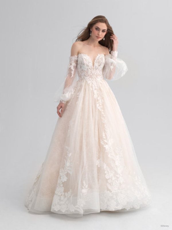 Strapless Ball Gown Wedding Dress With Detachable Tulle Long Sleeves by Disney Fairy Tale Weddings Platinum Collection - Image 1