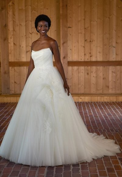 Strapless Tulle Ballgown Wedding Dress With 3D Floral Accents by Essense of Australia