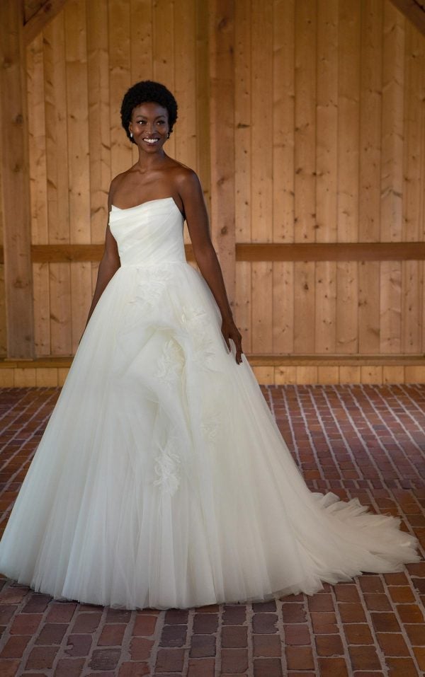 Strapless Tulle Ballgown Wedding Dress With 3D Floral Accents by Essense of Australia - Image 1