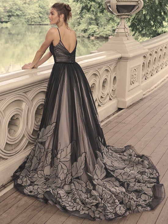 Black Floral A-line Wedding Dress With V-neckline And Spaghetti Straps by Maggie Sottero - Image 2