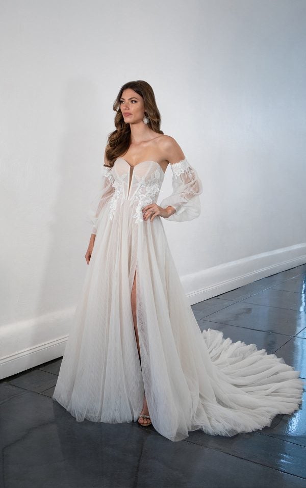 A-line Wedding Dress With Sweetheart Neckline And Detachable Long Sleeves by Martina Liana - Image 1