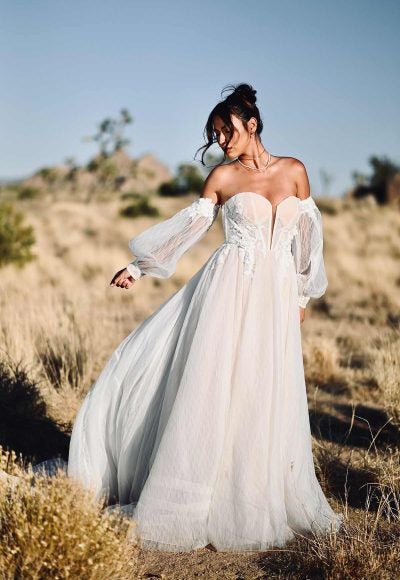 A-line Wedding Dress With Sweetheart Neckline And Detachable Long Sleeves by Martina Liana