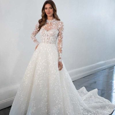 Long Sleeve A-line Wedding Dress With 3D Floral Embroidery | Kleinfeld ...