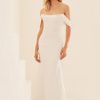 Crepe Fit And Flare Wedding Dress With Detachable Off The Shoulder Sleeves by Mikaella - Image 1