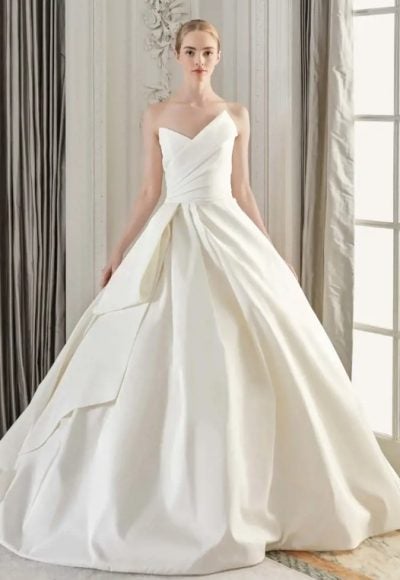 Strapless V-neckline Ballgown Wedding Dress With Pleated Bodice by Sareh Nouri