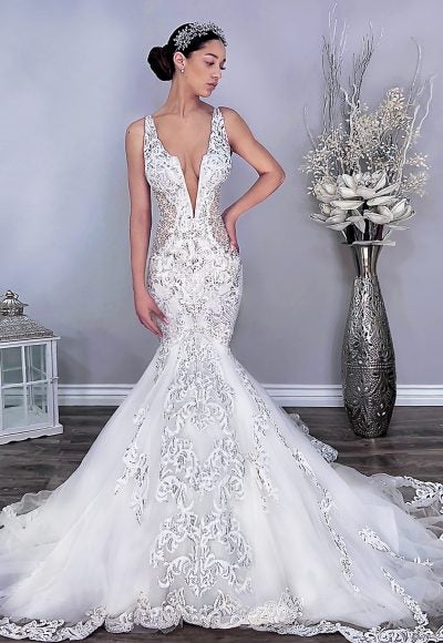 Sleeveless V-neckline Lace Fit And Flare Wedding Dress by Vanessa Alfaro
