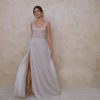 Sleeveless Beaded A-line Wedding Dress With Front Slit by Enaura Bridal - Image 1