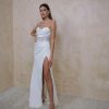 Strapless Fit And Flare Wedding Dress With Beaded Bodice And Front Slit by Enaura Bridal - Image 1