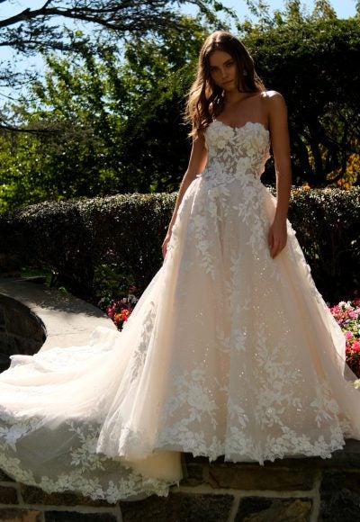 Strapless Ball Gown Wedding Dress With Beaded Lace And Sparkle Tulle by Eve of Milady