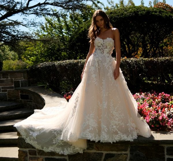 Strapless Ball Gown Wedding Dress With Beaded Lace And Sparkle Tulle by Eve of Milady - Image 1