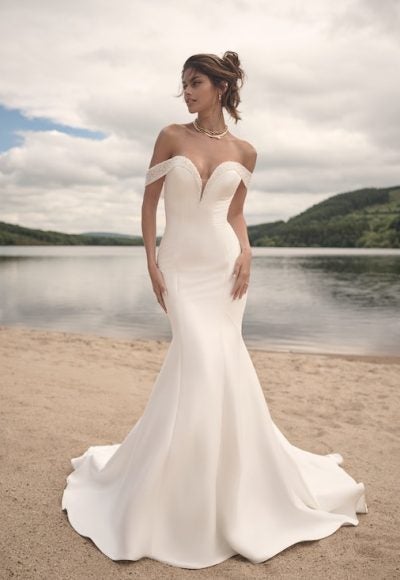Fit And Flare Wedding Dress With Beaded Off The Shoulder Straps by Maggie Sottero
