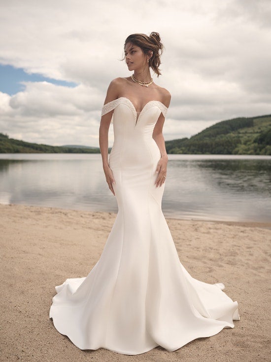 Fit And Flare Wedding Dress With Beaded Off The Shoulder Straps by Maggie Sottero - Image 1