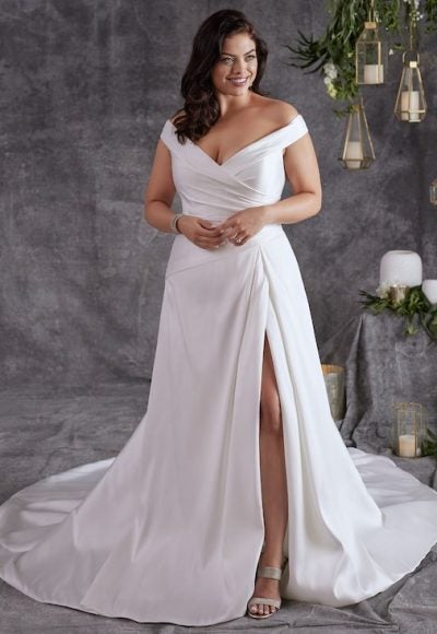 Off The Shoulder A-line Wedding Dress With Front Slit by Maggie Sottero