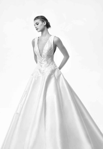 Sleeveless Ball Gown Wedding Dress With Lace Embroidery Bodice by Nicole + Felicia