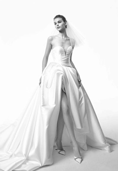 Strapless Ball Gown Wedding Dress With Front Slit by Nicole + Felicia