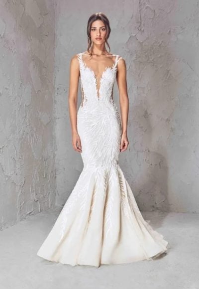 Sleeveless Mermaid Wedding Dress With Deep V-neckline And Open Back by Tony Ward