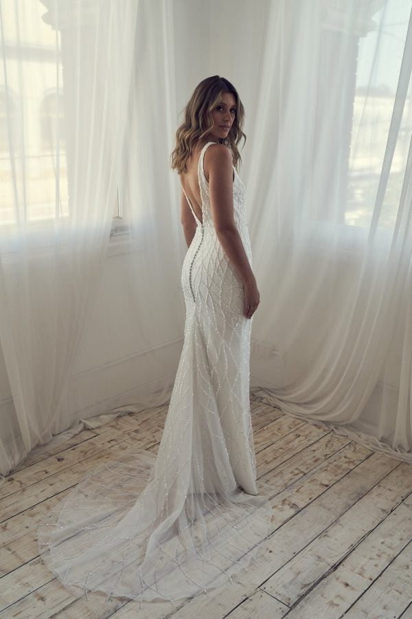Beaded Sleeveless Sheath Wedding Dress With Open Back by Anna Campbell - Image 2
