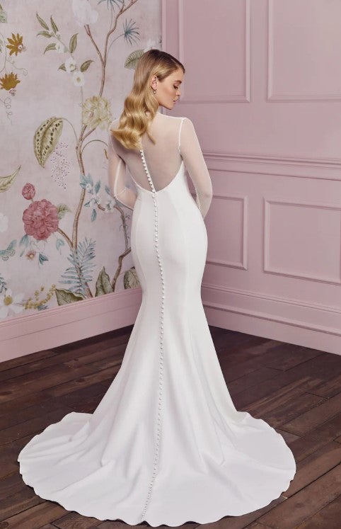 Sheath Long Sleeve Wedding Dress With High Neck by Anne Barge - Image 2