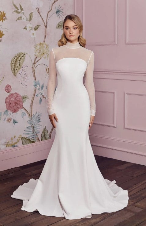 Sheath Long Sleeve Wedding Dress With High Neck by Anne Barge - Image 1