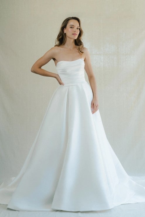 Strapless Ball Gown Wedding Dress With Pleated Bodice by Anne Barge - Image 1