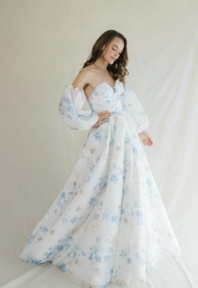 Strapless Watercolor Print Ball Gown Wedding Dress by Anne Barge