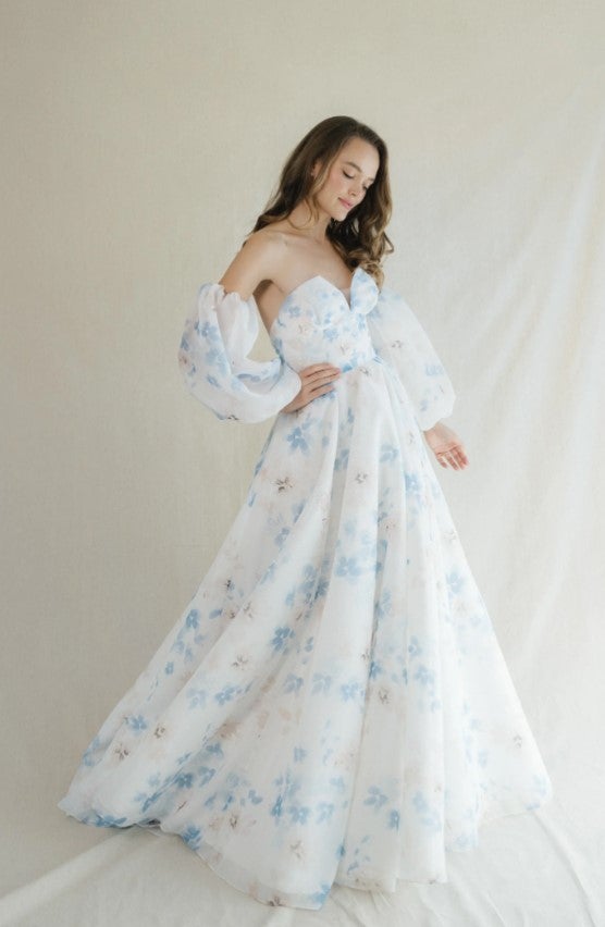 Strapless Watercolor Print Ball Gown Wedding Dress by Anne Barge - Image 1