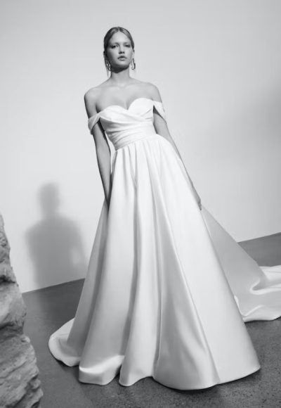 Off The Shoulder Ball Gown Wedding Dress With Open Back by Alyne by Rita Vinieris