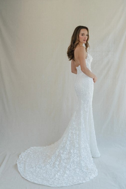 Strapless Fit And Flare Wedding Dress With 3D Petal Embroidery by Anne Barge - Image 2