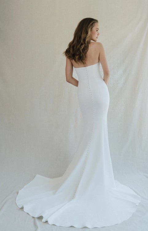Strapless V-neck Fit And Flare Wedding Dress With Draped Bodice by Anne Barge - Image 2