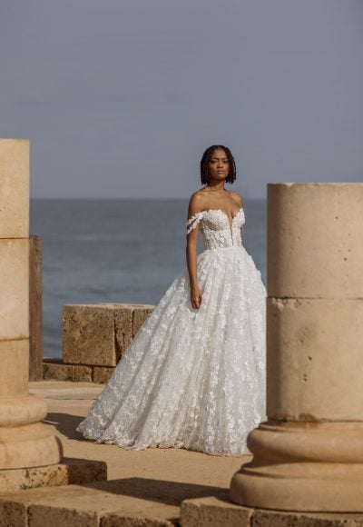 3D Floral Lace Ball Gown Wedding Dress With Off The Shoulder Straps by Love by Pnina Tornai