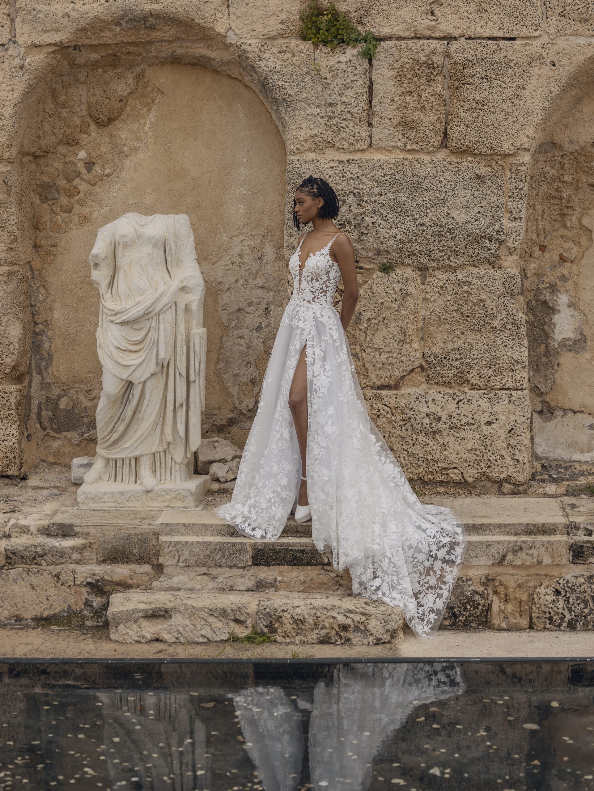 Lace A-line Wedding Dress With Front Slit And Open Back by Love by Pnina Tornai
