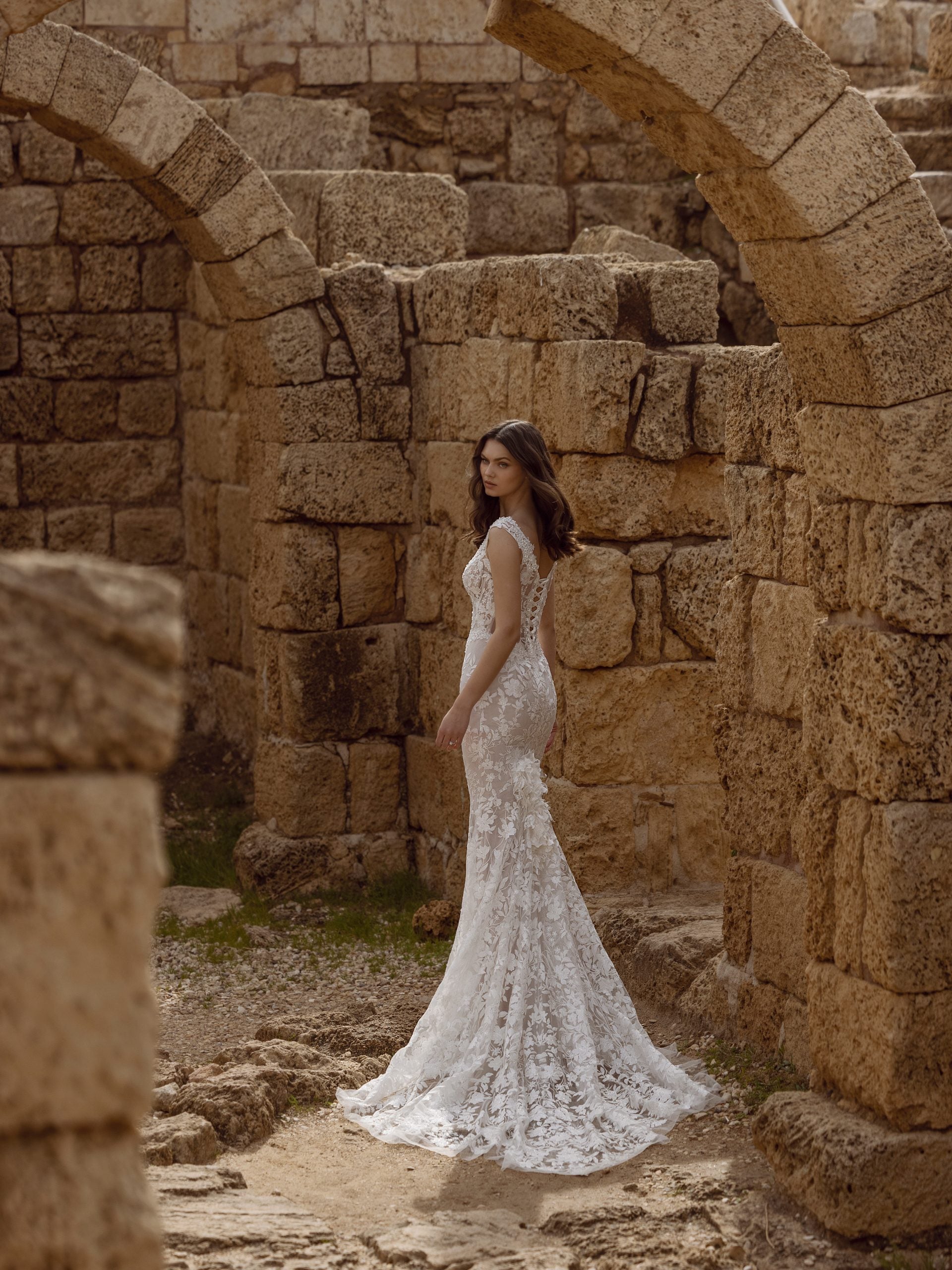 Lace Fit And Flare Wedding Dress With Cap Sleeves by Love by Pnina Tornai - Image 2