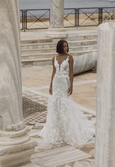 Lace Fit And Flare Wedding Dress With Open Back by Love by Pnina Tornai