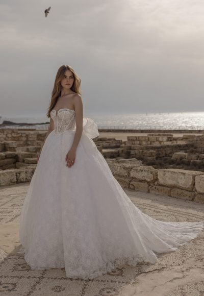 Lace Strapless Ball Gown Wedding Dress With Bow by Love by Pnina Tornai