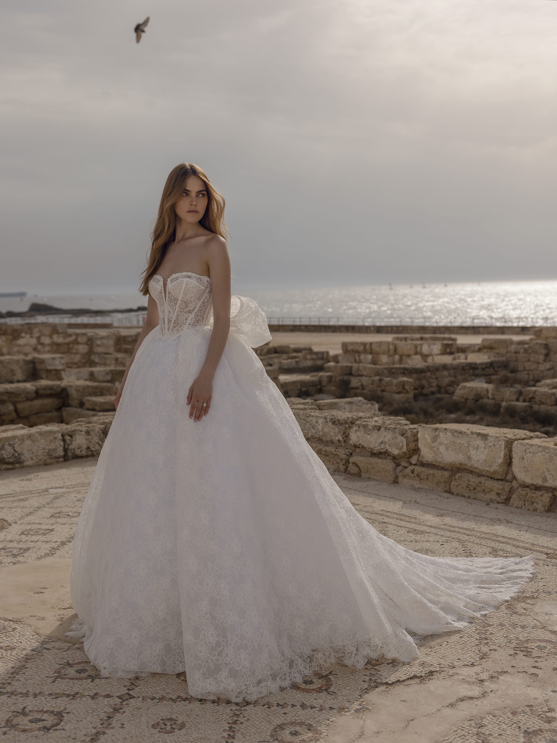 Lace Strapless Ball Gown Wedding Dress With Bow by Love by Pnina Tornai